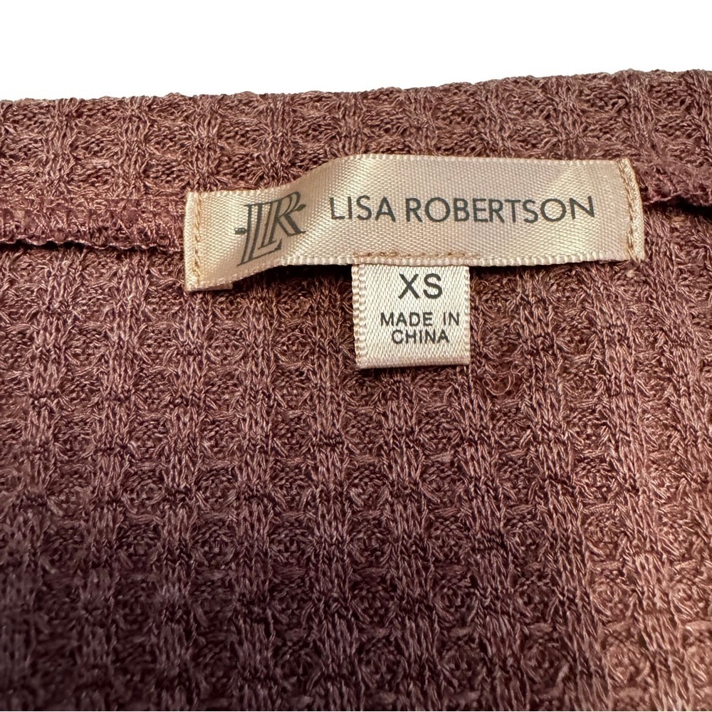 Lisa Robertson Brown Waffle Knit Top Size XS Peplum Long Sleeved V Neck NEW - Picture 4 of 13